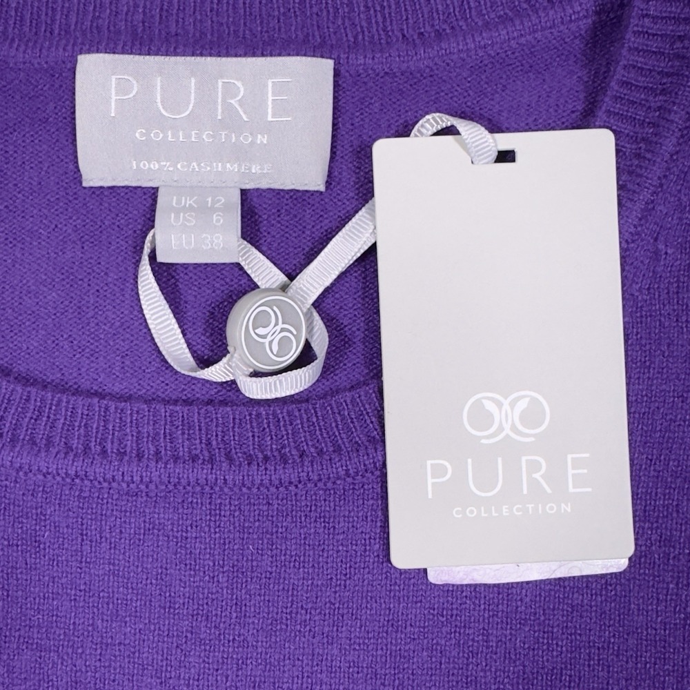 PURE Collection NWT 100% Cashmere Crew Neck Deep Purple Jumper Sweater US6 UK12 - Picture 9 of 14